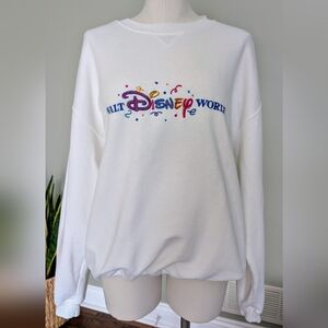 Vintage Walt Disney World Women's 90s Sweatshirt Retro White Embroidered Size L